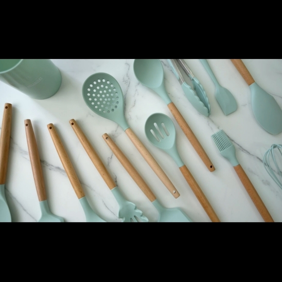 Silicone Kitchen Utensils Set, 26 pcs, Mint/Green - 12,67" L, 4,5" W, 4,5" H - Picture 10 of 15